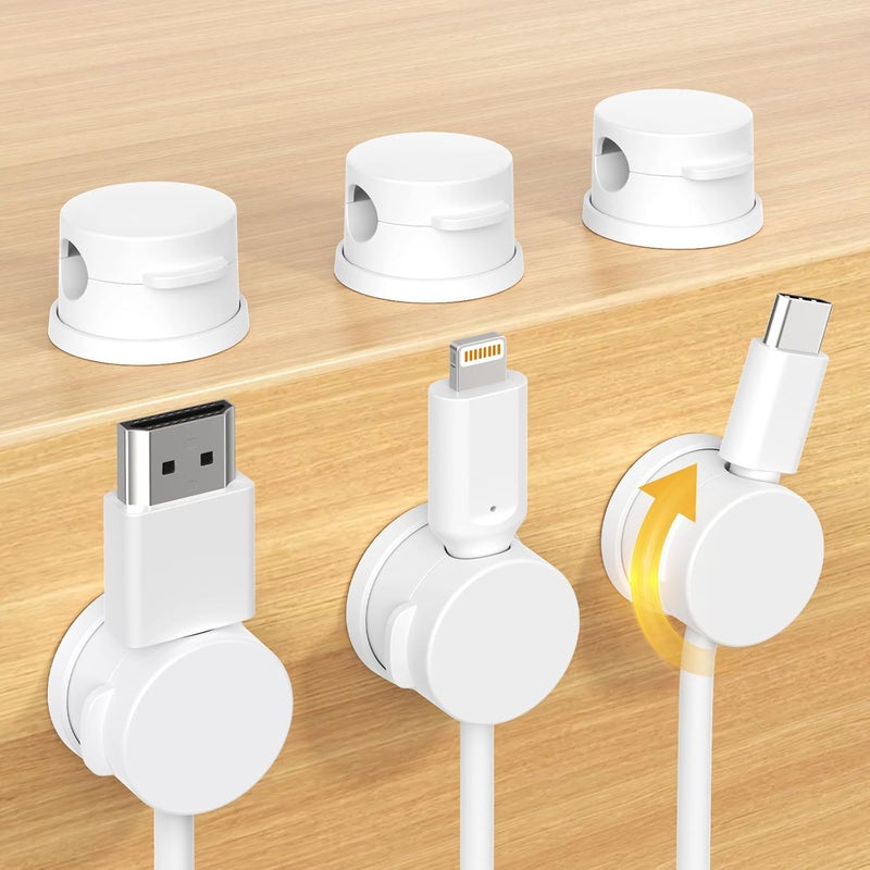 INCHOR Swiveling Cord Holder, Magnetic Cord Organizer, Cable Organizer for Desk, 6 Pack Cable Clips for Nightstand, Adhesive Cable Holder Cable Management Clips for Car Home Office (White) - Image 1